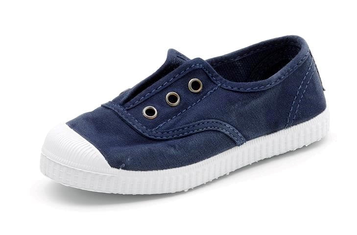 Cienta Washed Navy Canvas Laceless Sneaker