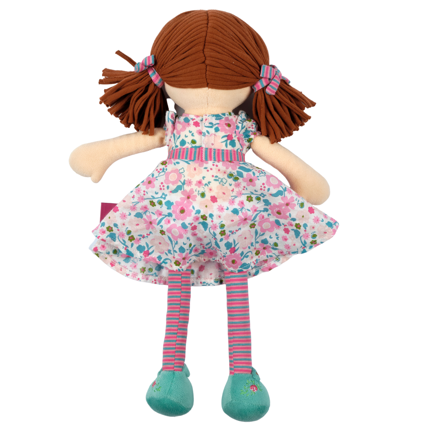 Katy  Dark Brown Hair with Pink and Sea Green Dress