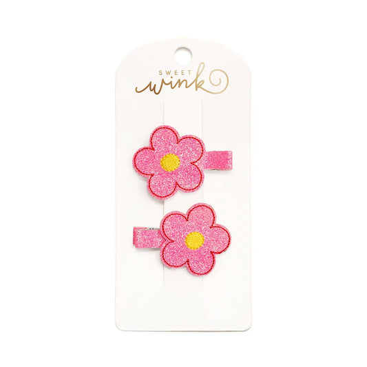 Pink Daisy Clip Set - Kids Hair Clips