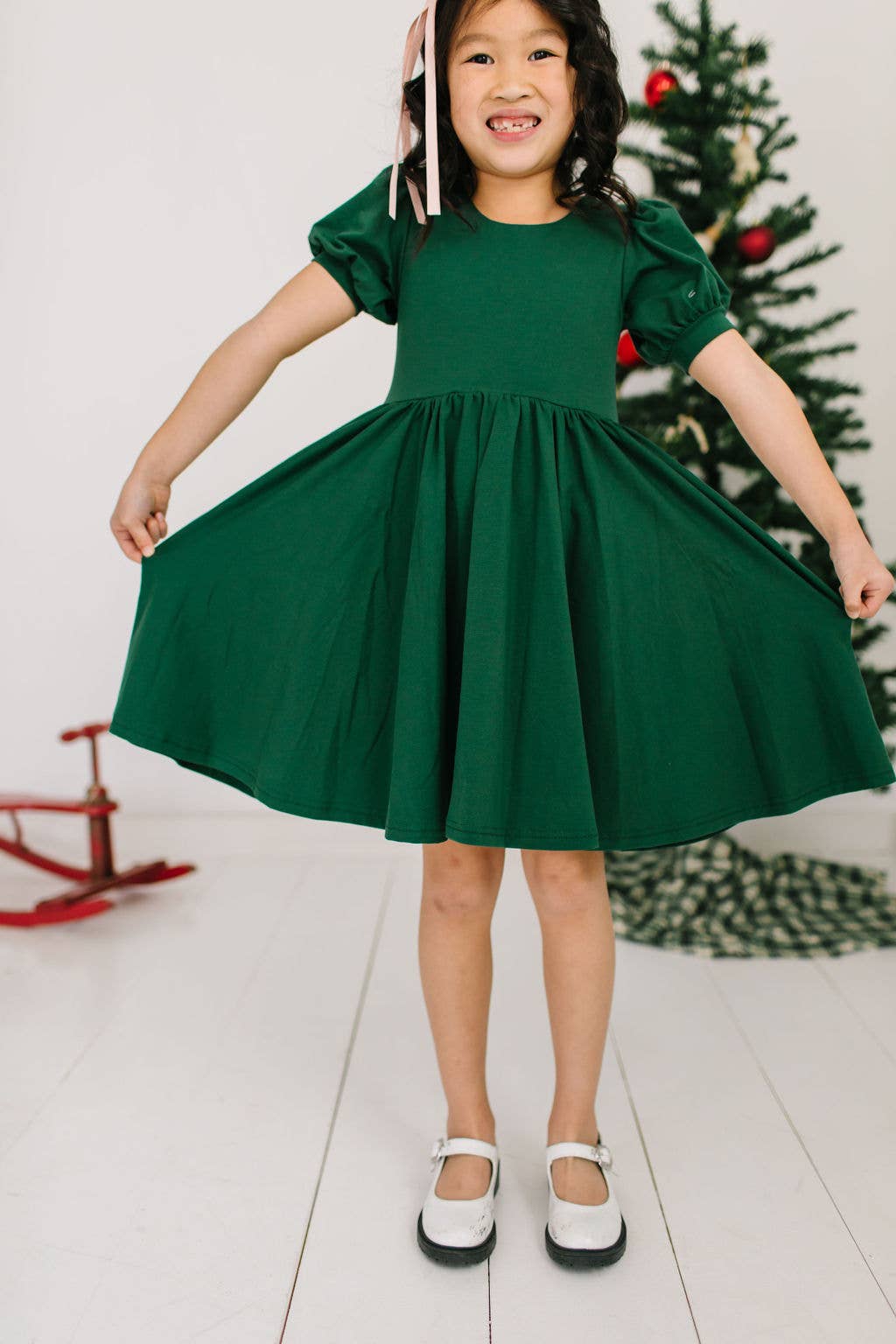 Puff Dress in Evergreen | Girls Twirl Dress