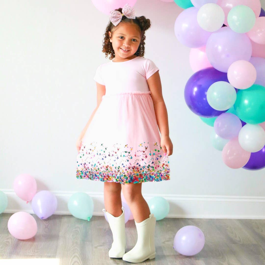 Pink Confetti Short Sleeve Tutu Dress -