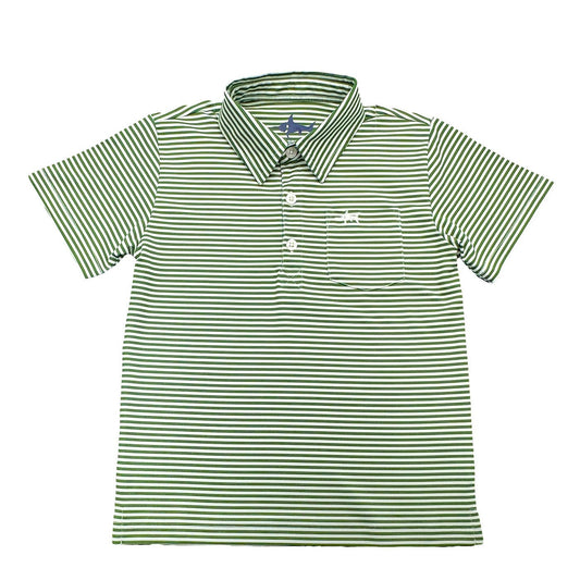Boys Inshore Performance Polo - Green Stripe 
