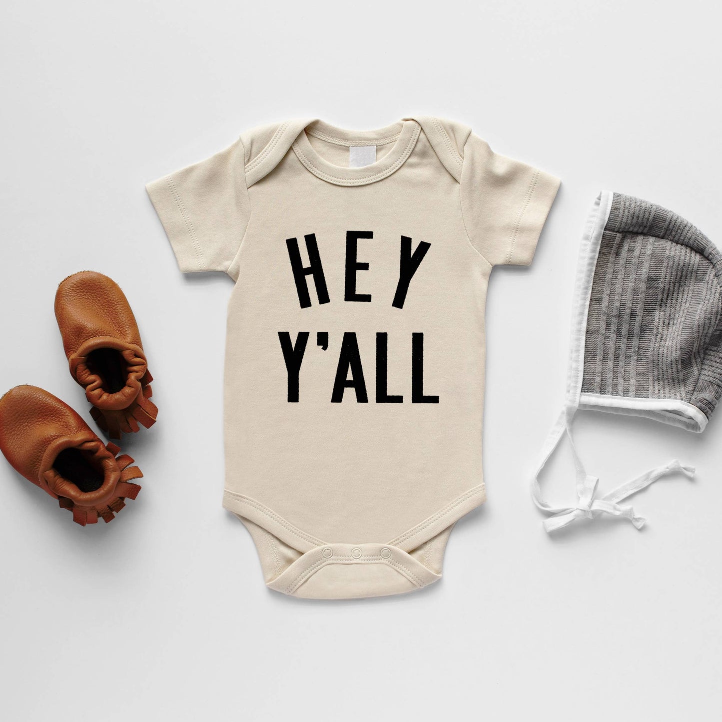 Cream Hey Y'all Organic Baby Bodysuit