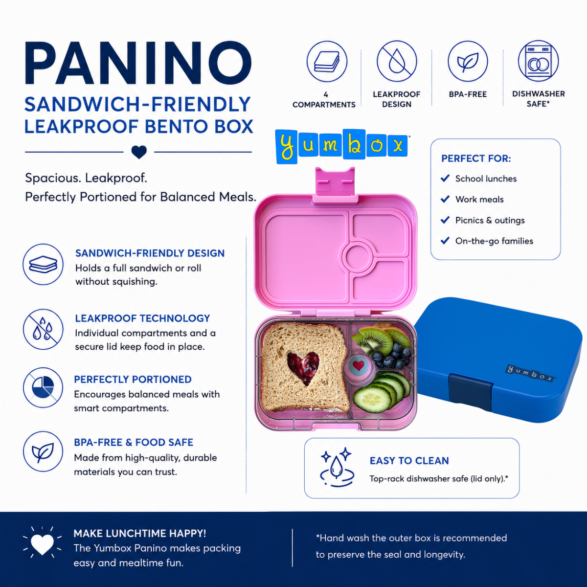 Yumbox Panino - Sandwich-Friendly Leakproof Bento Lunch Box