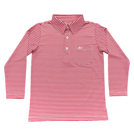Boys Inshore Performance Polo LS - Red Stripe 