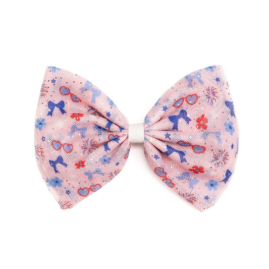 Red, White, & Cute Tulle Bow Clip