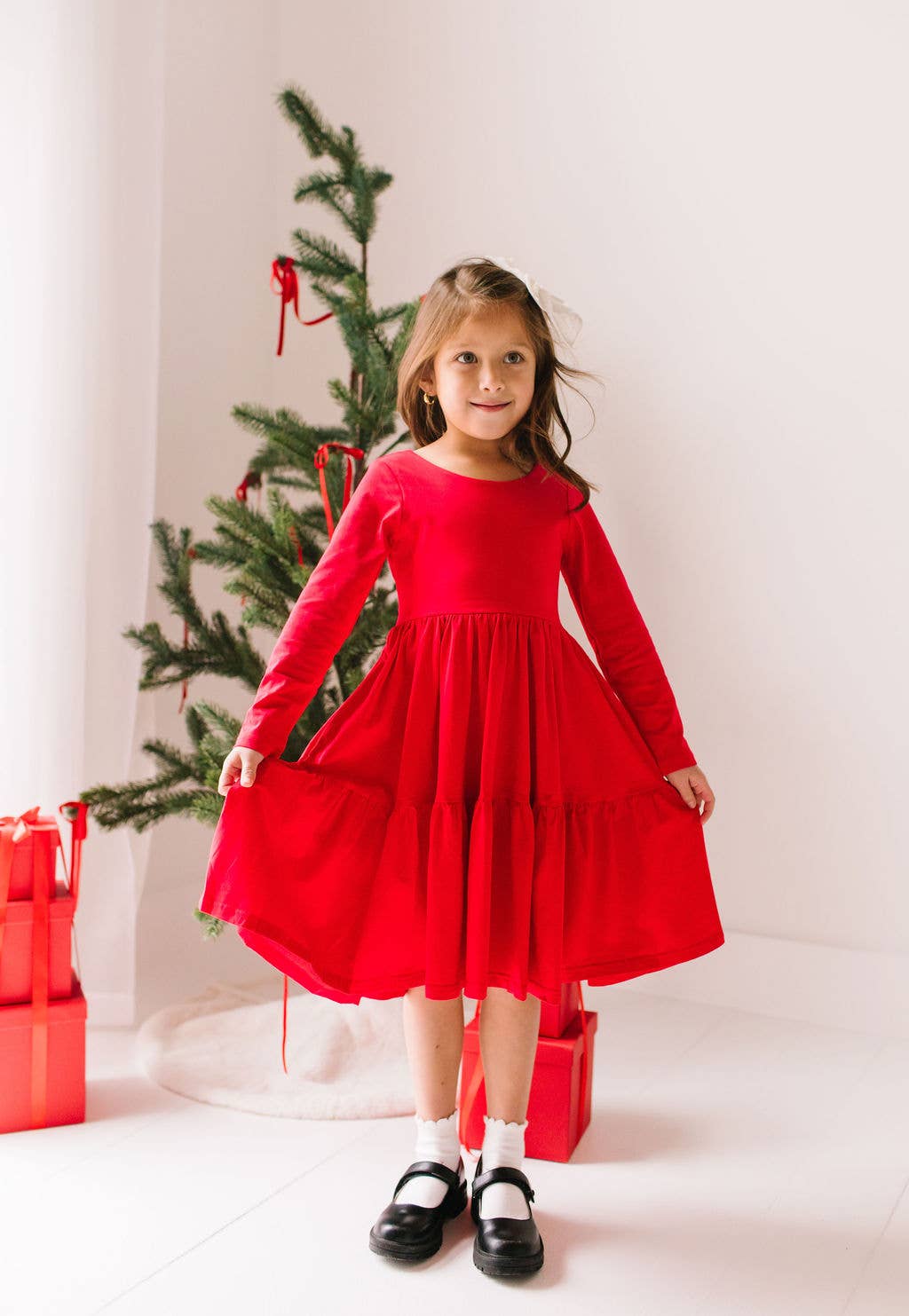 Gwendolyn Ruffle Dress in Scarlet