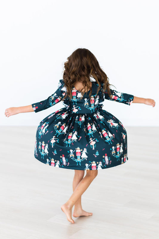 Christmas Ballet 3/4 Sleeve Ruffle Twirl Dress