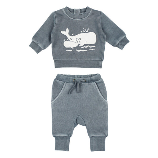 Organic Cozy Sweatshirt & Jogger Set Moonstone Whale