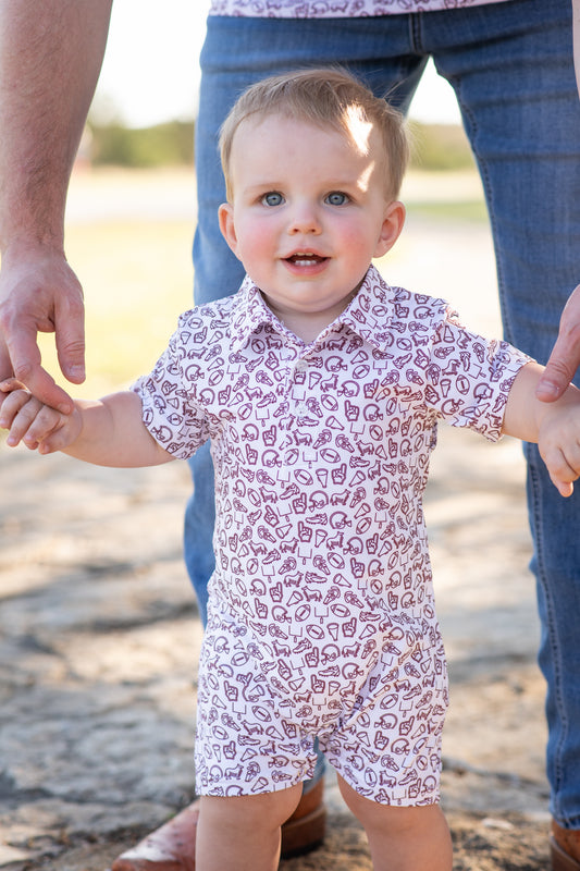 Kickoff Maroon Polo Short Sleeve Romper