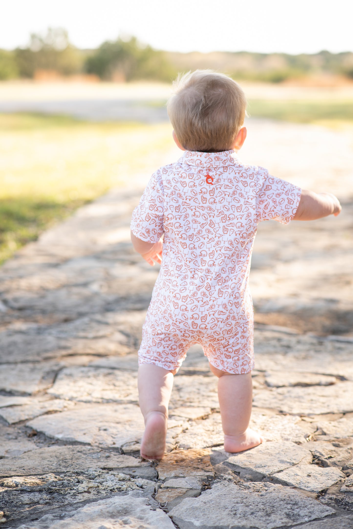 Kickoff Burnt Orange Polo Short Sleeve Romper