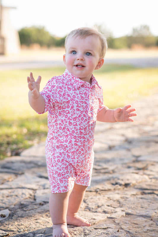 Kickoff Red Polo Short Sleeve Romper