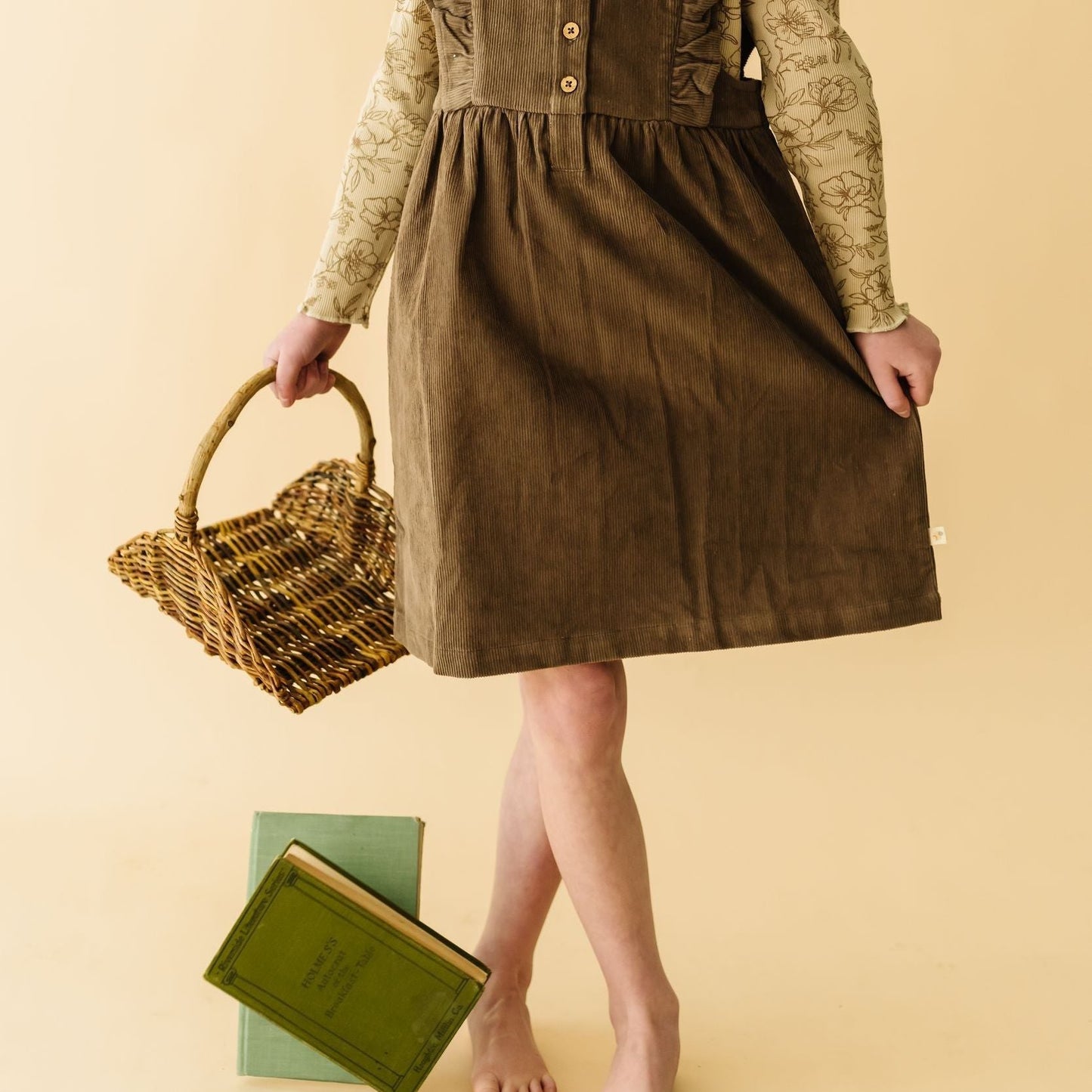 Organic Ruffle Corduroy Dress - Dark Brown