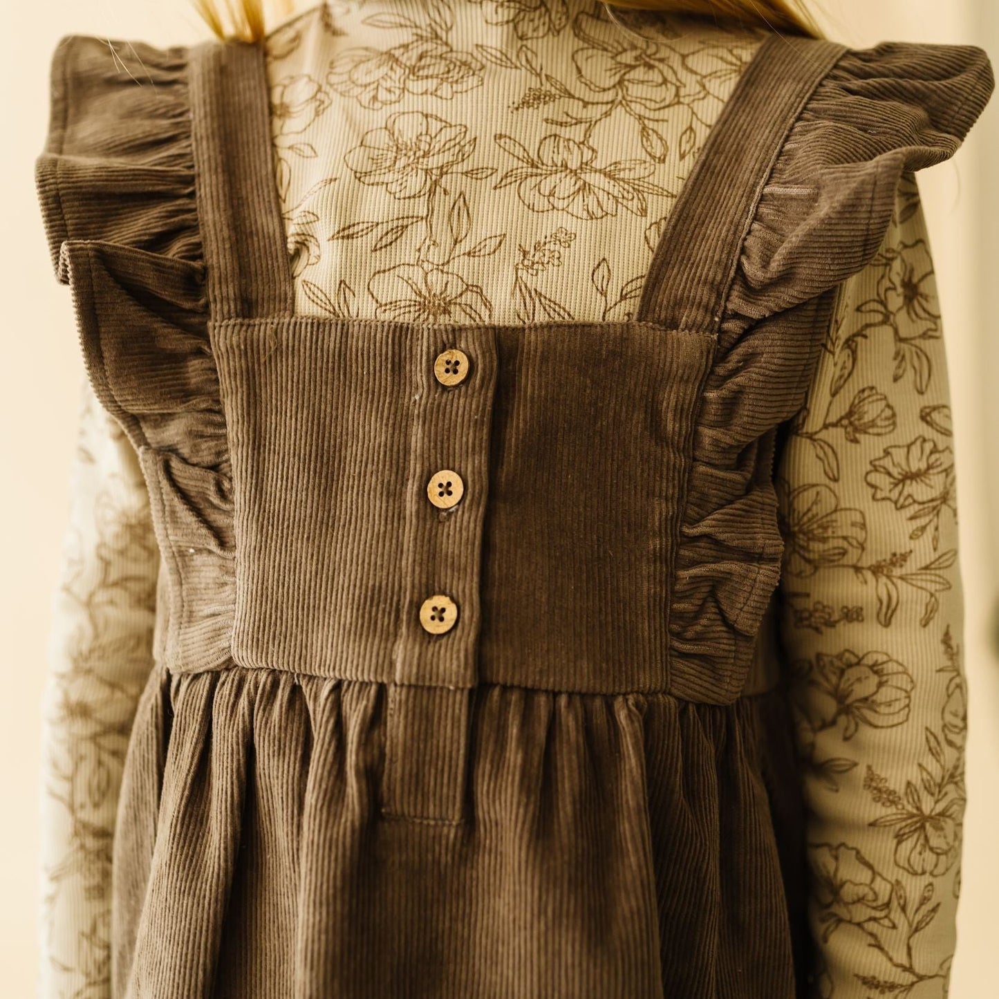 Organic Ruffle Corduroy Dress - Dark Brown