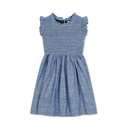 Organic Flutter Smocked Chambray Dress
