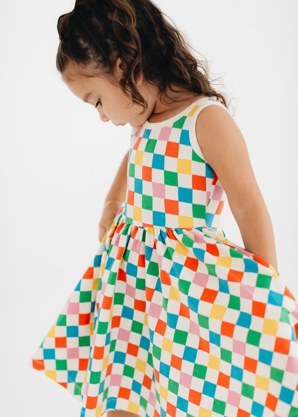 Sleeveless Twirl Dress in Party Checkers