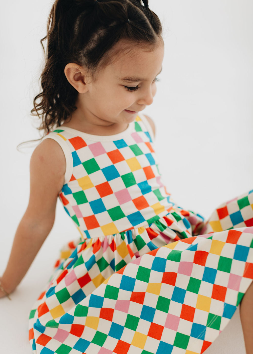 Sleeveless Twirl Dress in Party Checkers