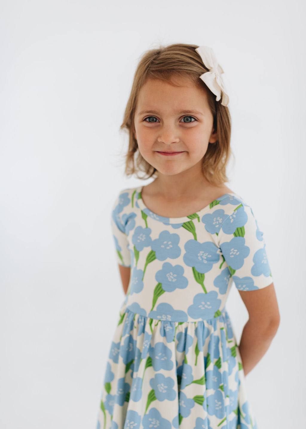 Short Sleeve Twirl Dress in Blue Garden