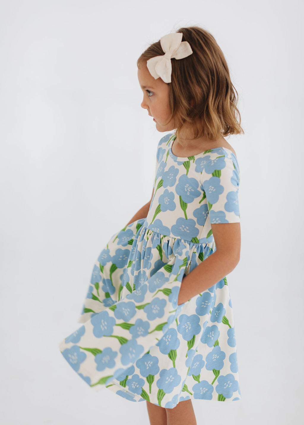 Short Sleeve Twirl Dress in Blue Garden