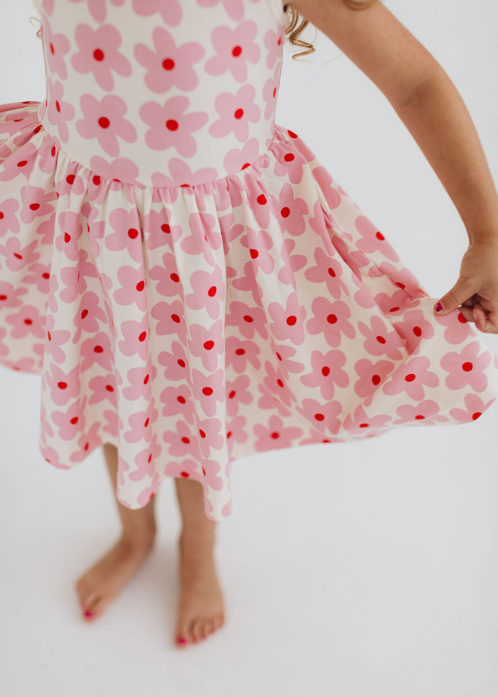 Sleeveless Twirl Dress in Pink Daisies