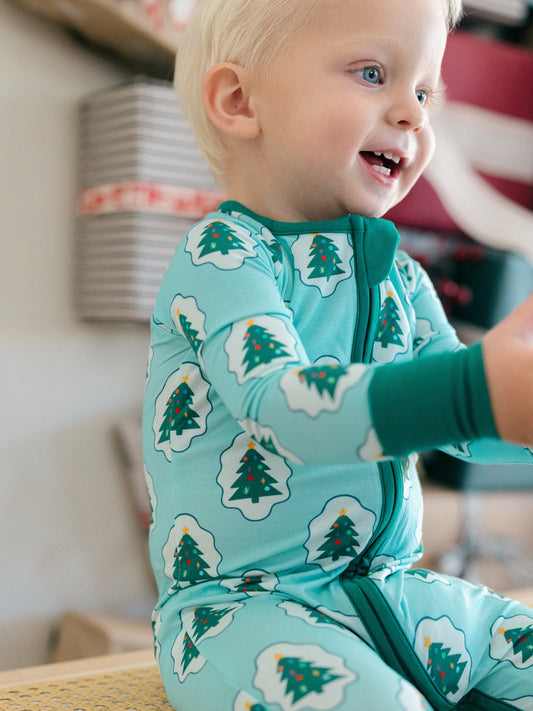 Green Starry Tree Zipper Romper