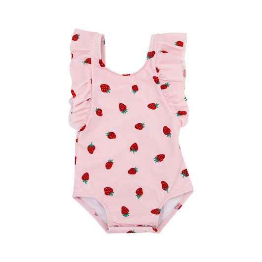 Strawberries Ruffle Sleeves One-Piece Bathing Suit