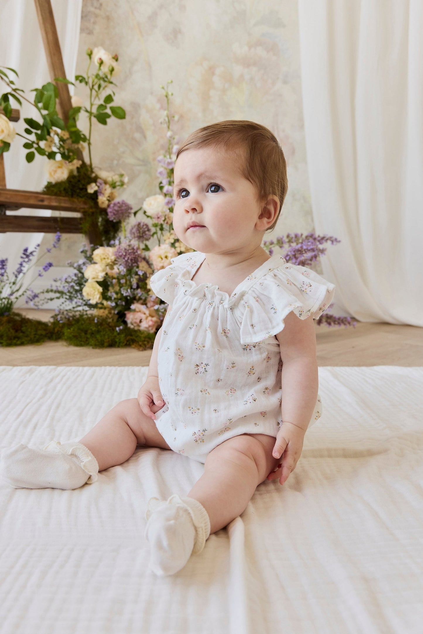 Organic Cotton Muslin Harriet Playsuit- Ayla Whisper