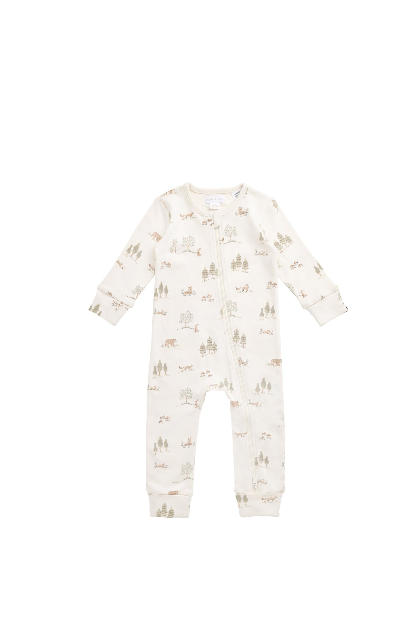 Organic Cotton Reese Zip Onepiece - Pine Forest Friends