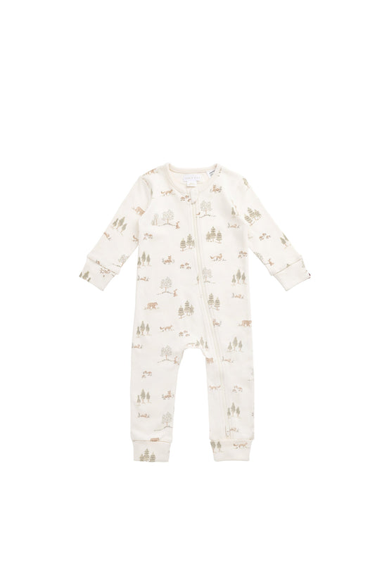 Organic Cotton Reese Zip Onepiece - Pine Forest Friends