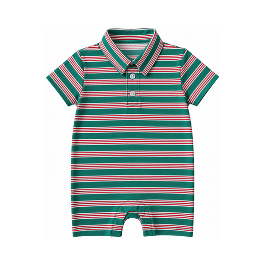 Knox Romper - Red + Green Stripe
