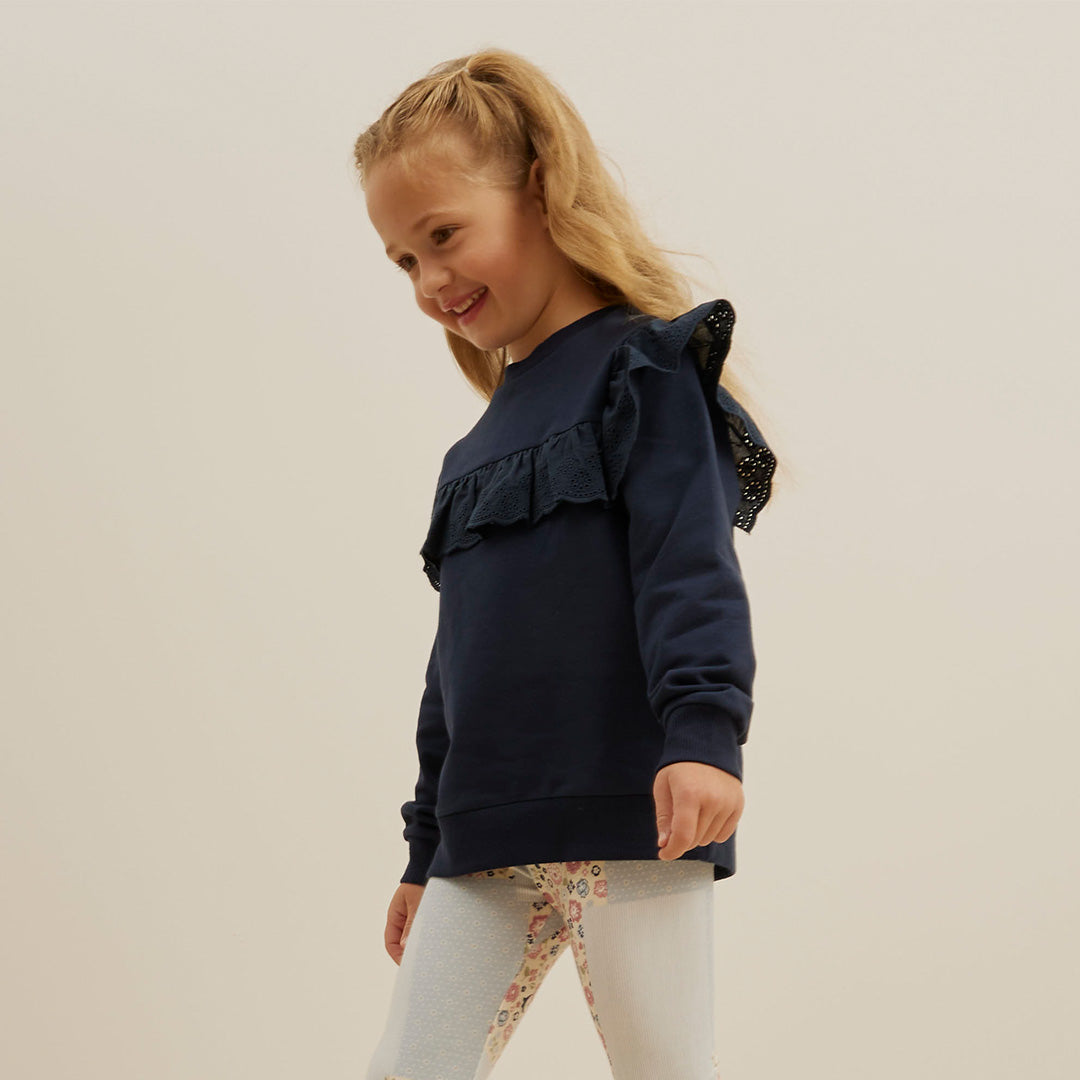 Blue Eyelet Detail Long-Sleeve Top