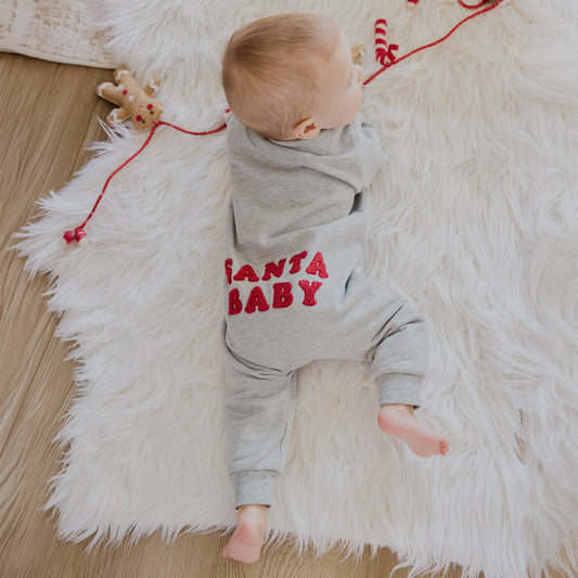 Santa Baby on Heather Grey Fleece Playsuit