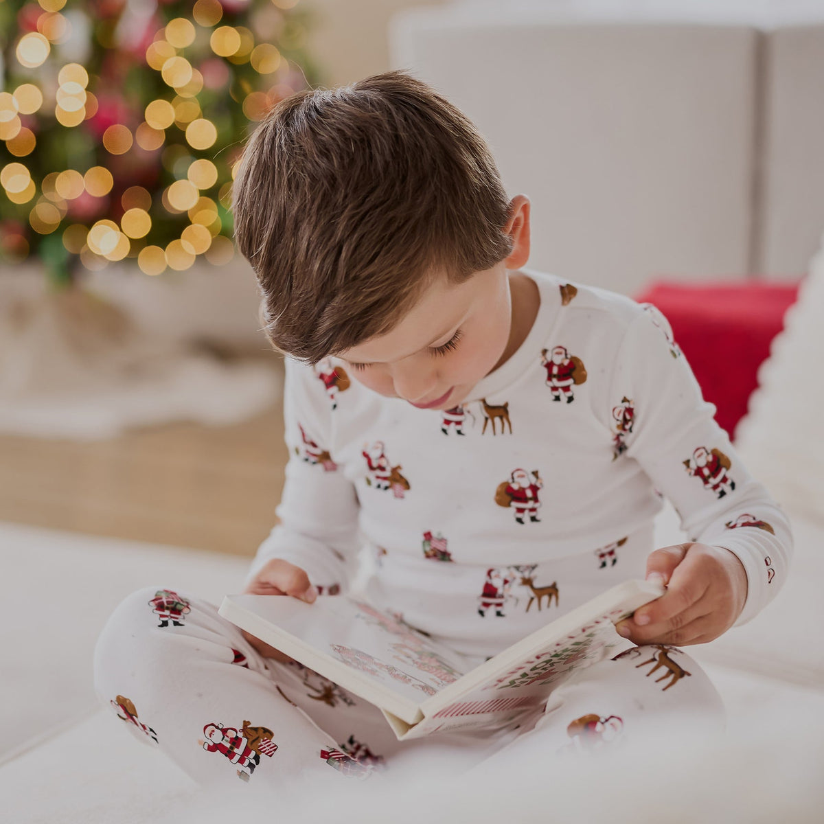 Santa's Big Night Print on Off-White PJ Set