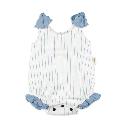 Pool Pinstripe Organic Bowtie Shoulder Bodysuit
