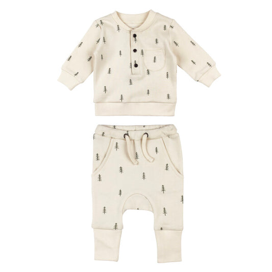 Organic Henley Sweatshirt & Jogger Set Pine