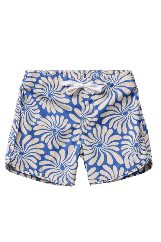 Retro Flare Boardshort Wavy Flowers Navy