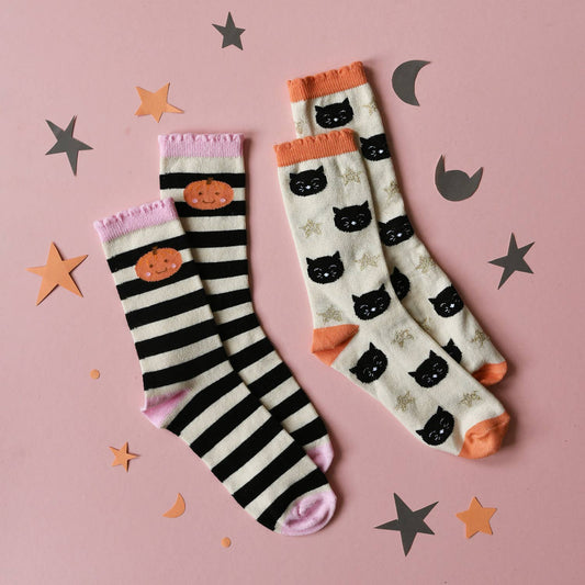 Spooky Halloween 2 Pack Socks (Size 9-12 Junior)