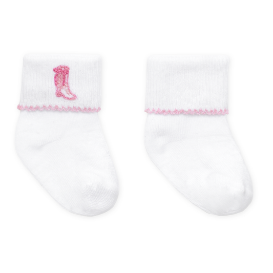Darling Cowboy Boots Hand-Embroidered Socks - Pink
