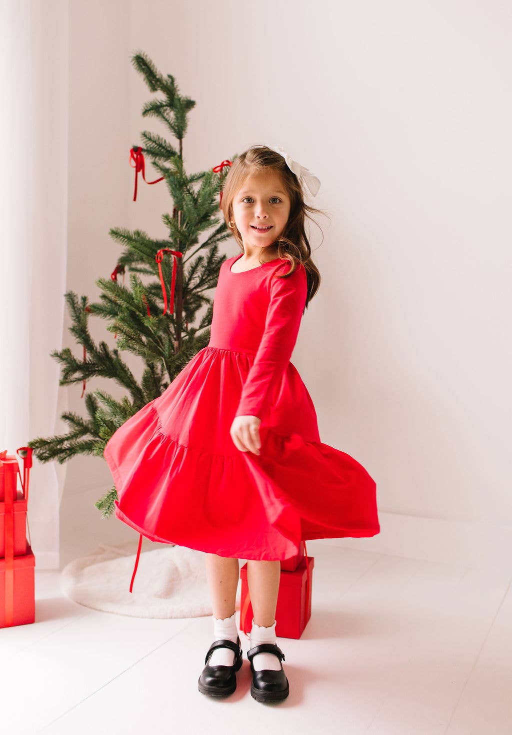 Gwendolyn Ruffle Dress in Scarlet