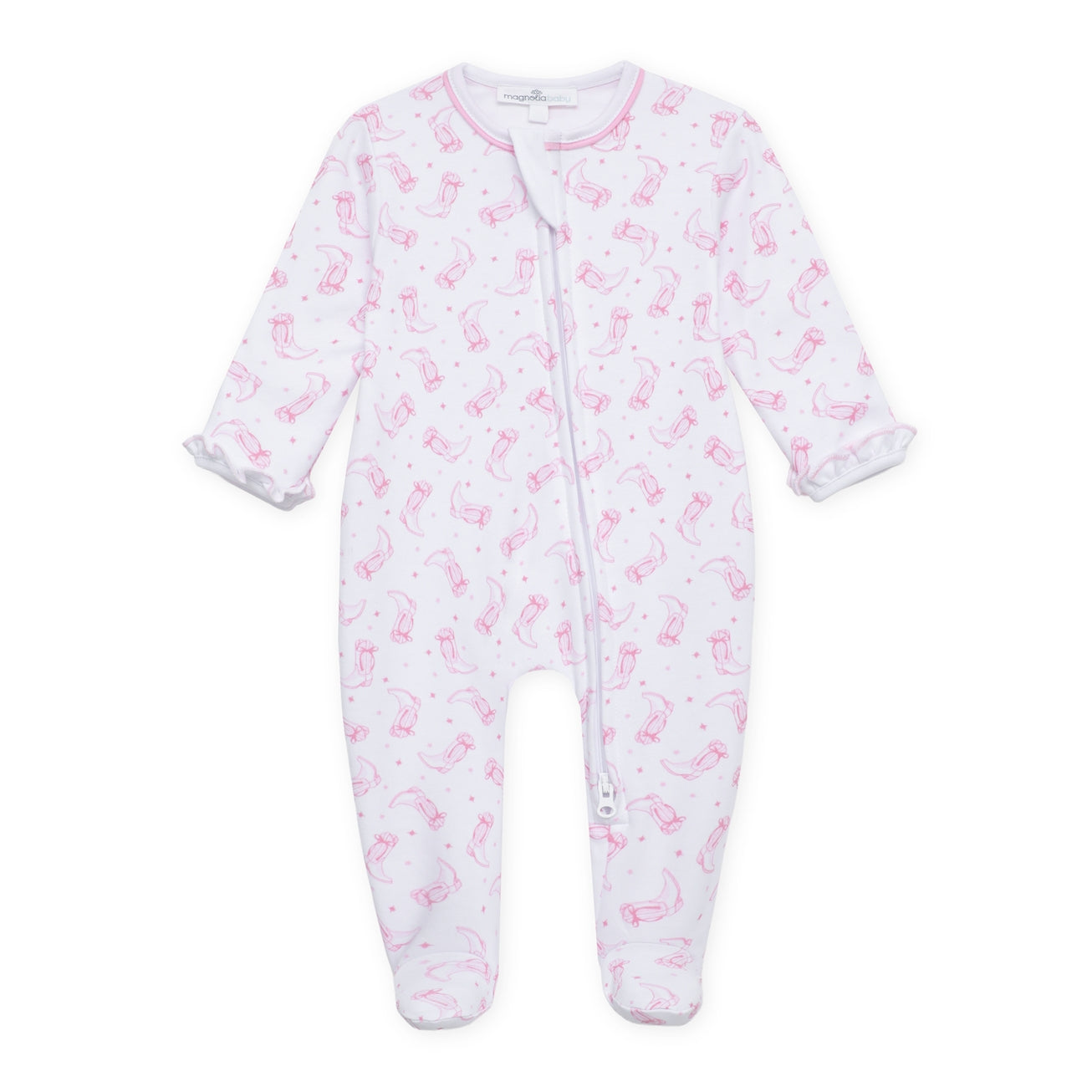 Darling Cowboys Ruffle Zip Footie Pink