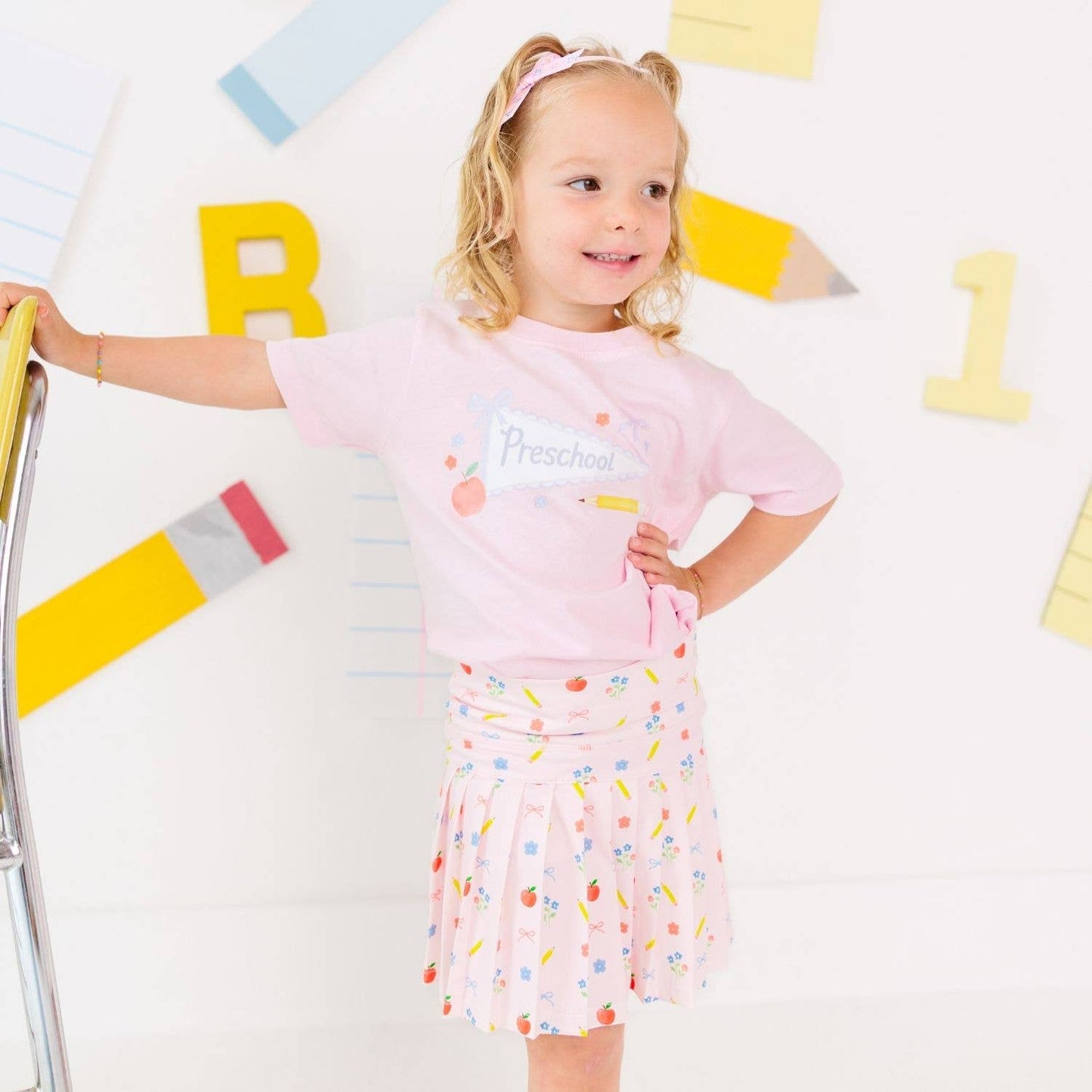 Preschool Bow Pennant Short Sleeve T-Shirt - Back To School