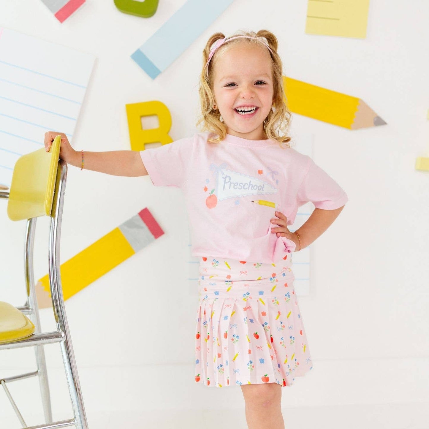 Preschool Bow Pennant Short Sleeve T-Shirt - Back To School