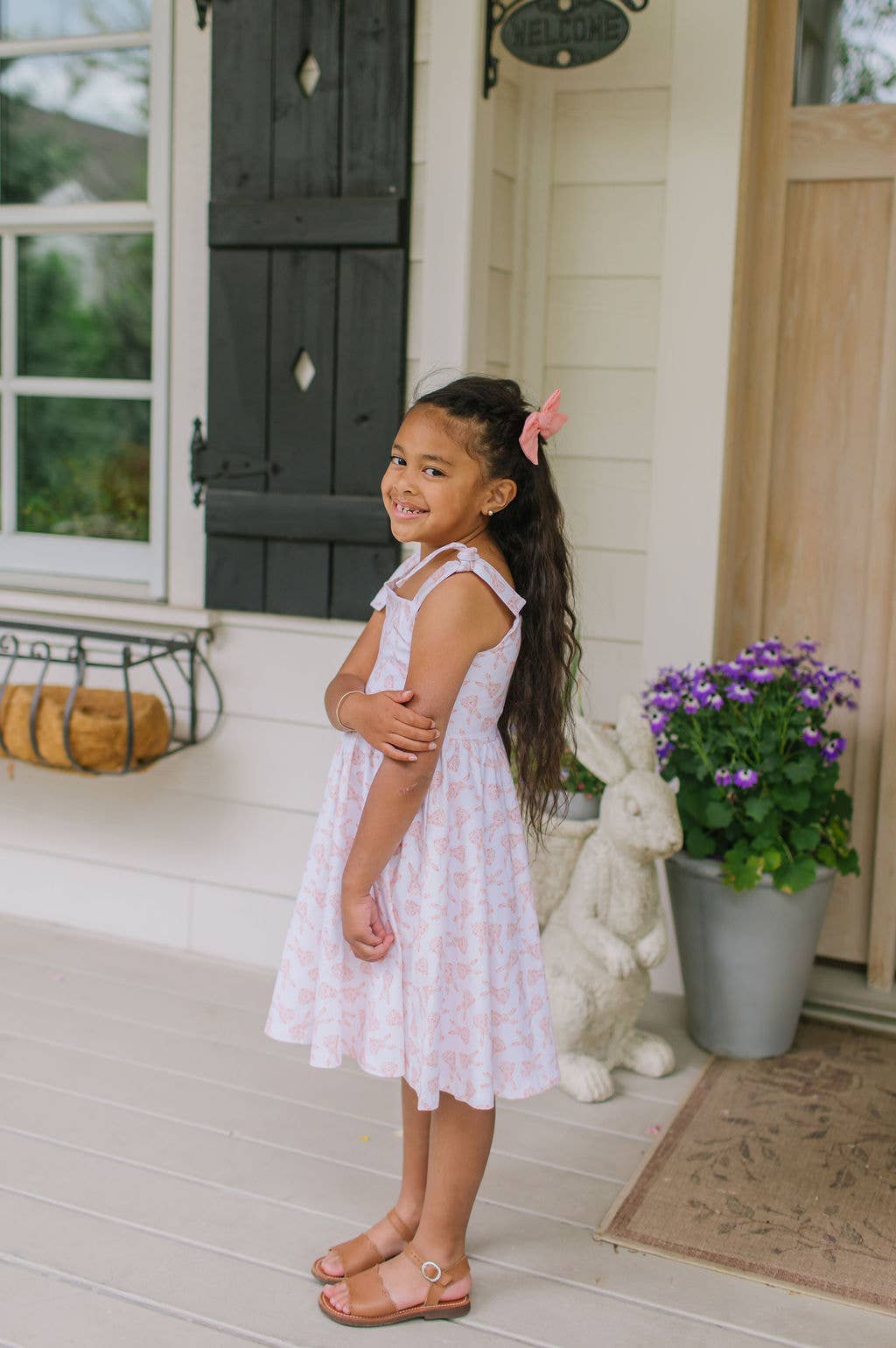 Valerie Dress in Ditsy Bunny | Girls Pocket Twirl Dress