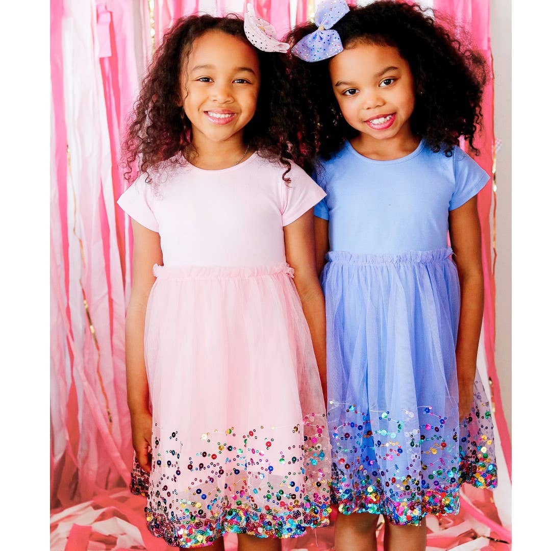 Pink Confetti Short Sleeve Tutu Dress -