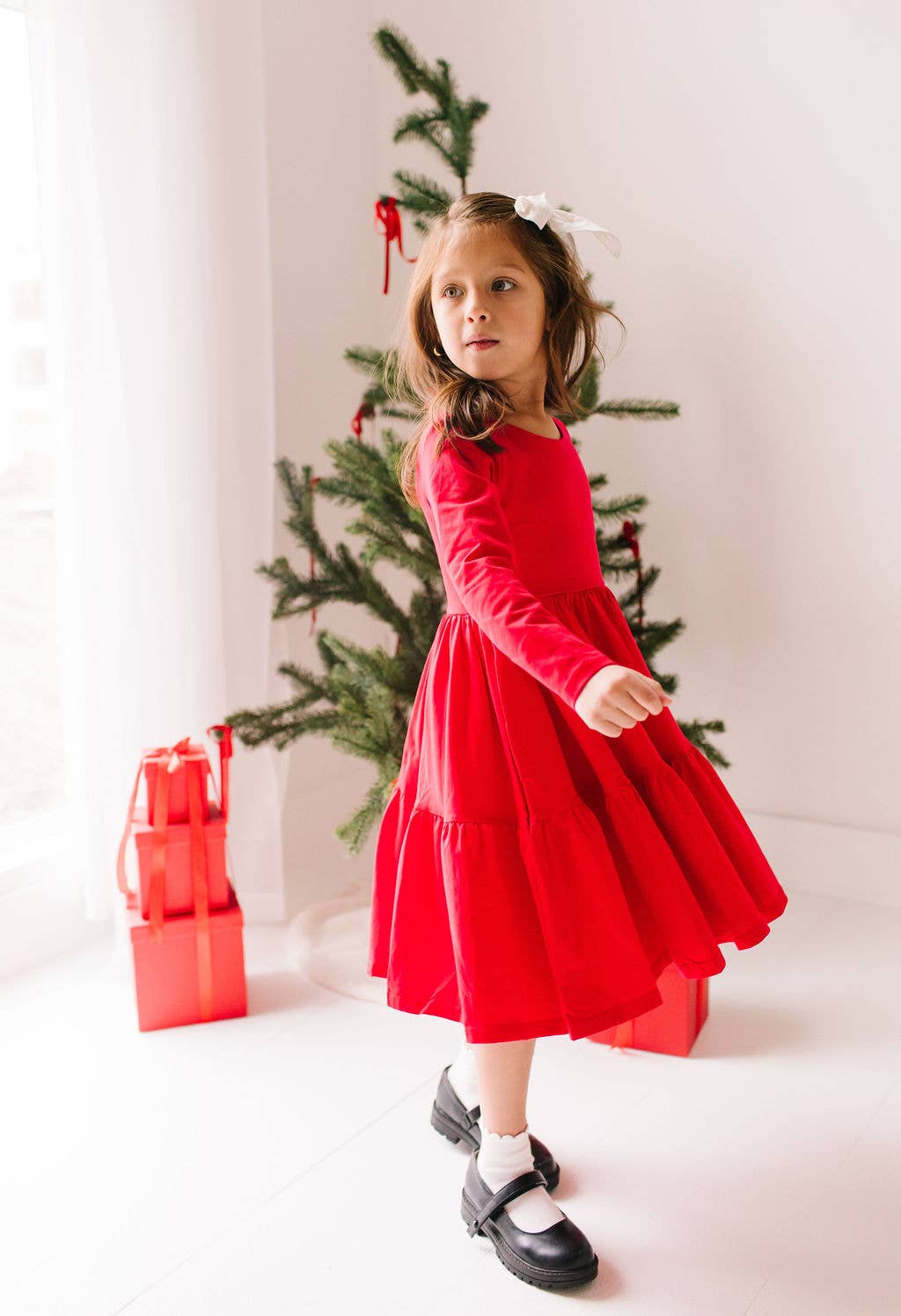 Gwendolyn Ruffle Dress in Scarlet