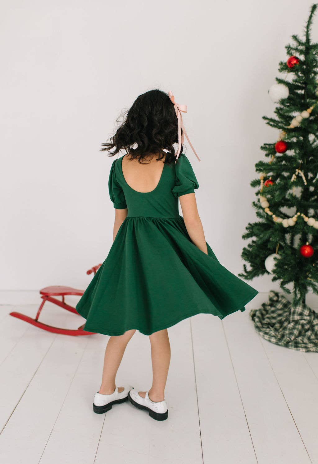 Puff Dress in Evergreen | Girls Twirl Dress