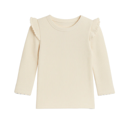 Rina Ribbed Ruffle Long Sleeve Top