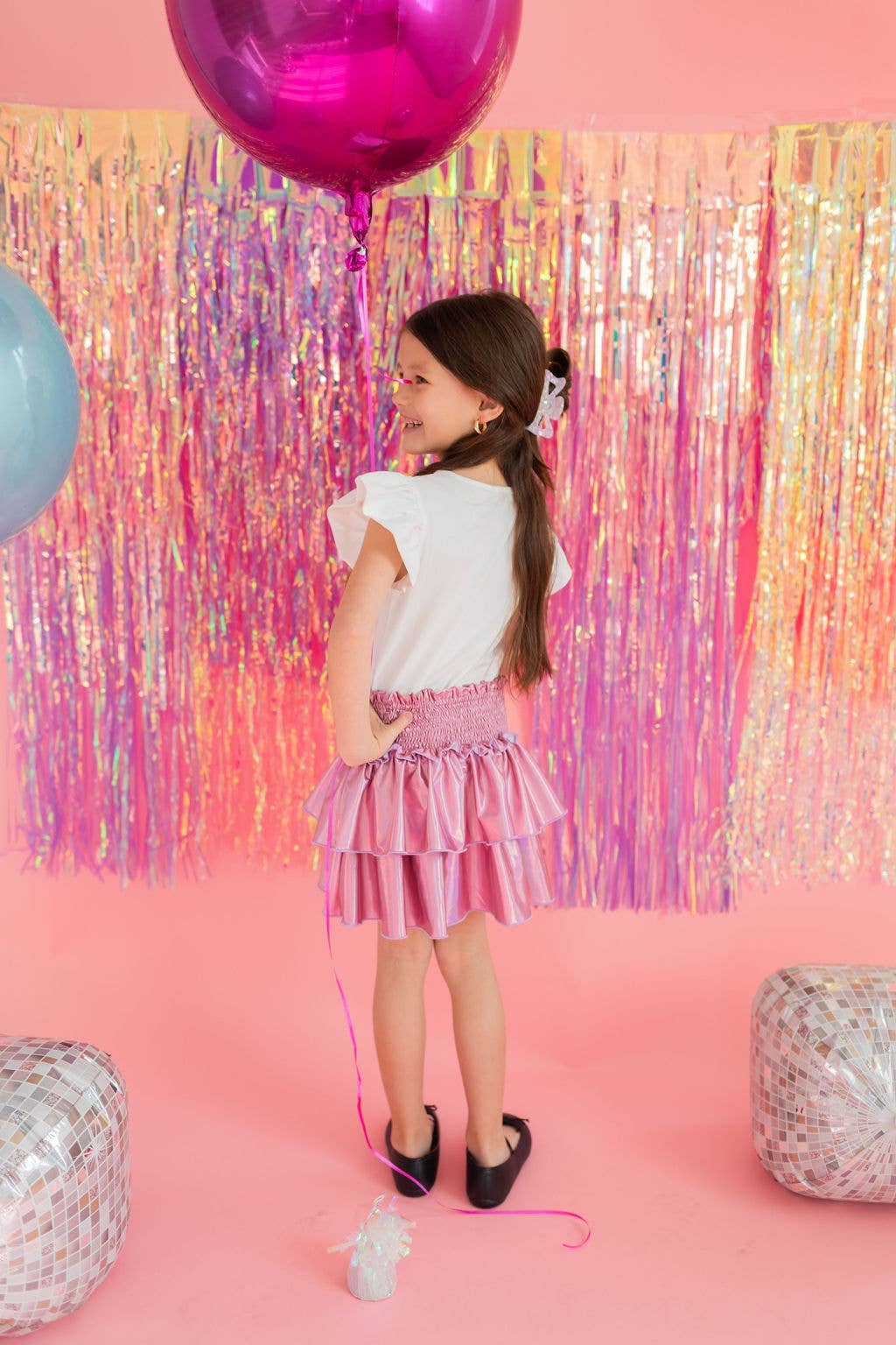 Ruffle Skort in Pink Lamé