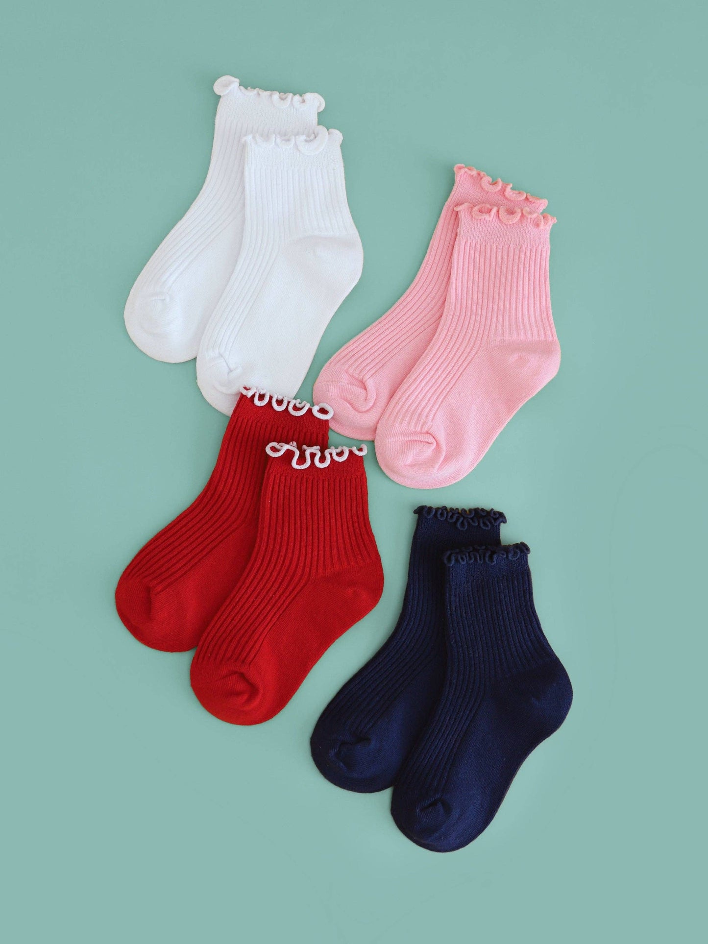 Ribbed Lettuce Trim Midi Socks - Red/White