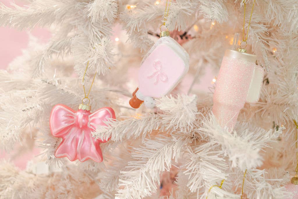 Pink Glittered Trendy Tumbler Christmas Ornament